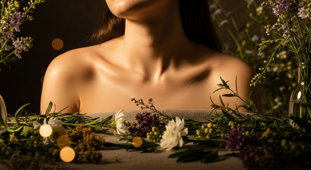 Radiant skin surrounded by natural Irish botanicals