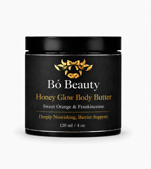 Bó Beauty Honey Glow Body Butter, Sweet Orange & Frankincense, 120ml jar of whipped tallow body butter